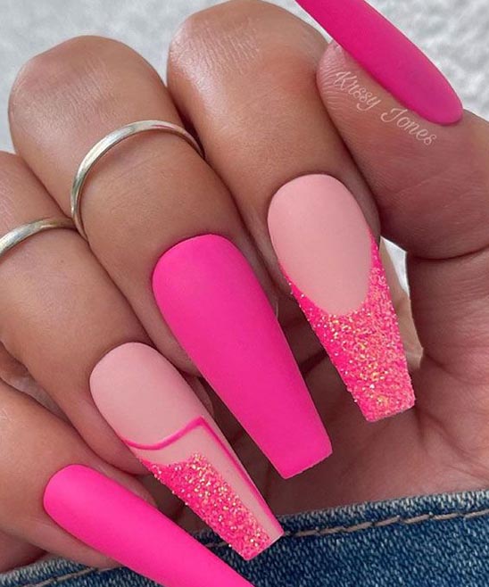 Pink Long Coffin Nails
