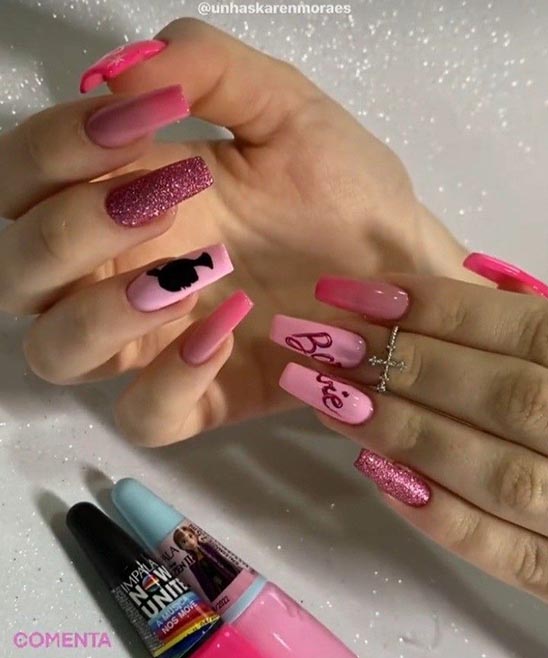 Pink Nails Coffin Shape