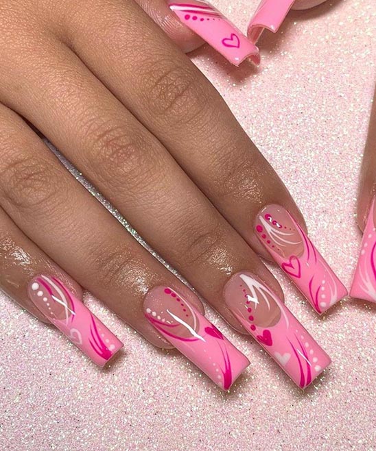 Pink Valentines Day Coffin Nails