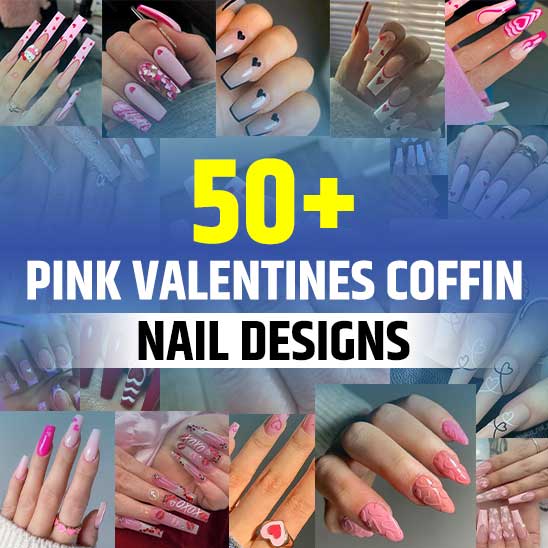 Pink Valentines Day Coffin Nails