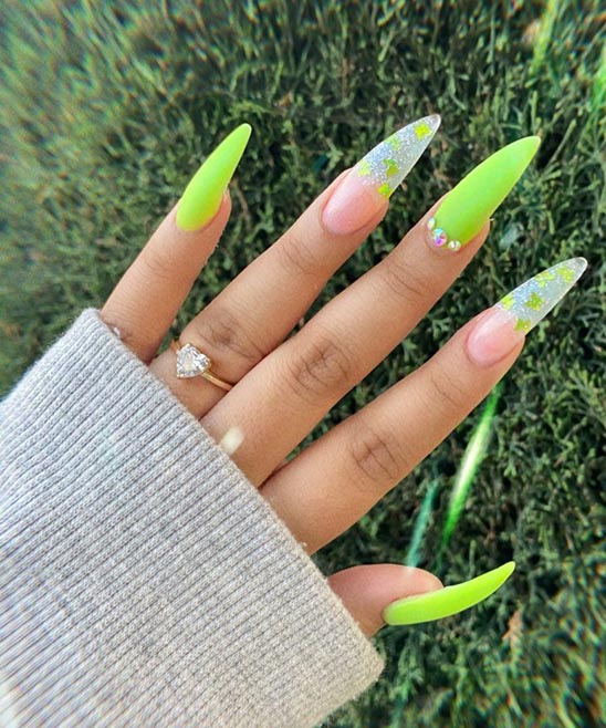 Pink With Lime Green Design Nails