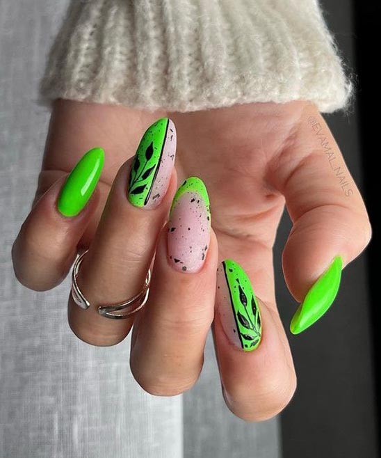 Pink and Green Nail Art Designs