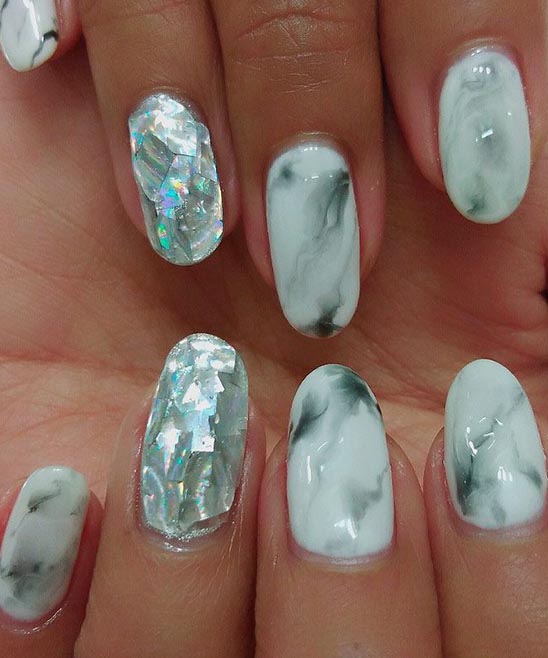 Pink and Orange Marble Nails