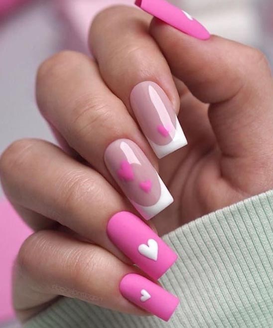 Pink and White Coffin Nails With Design