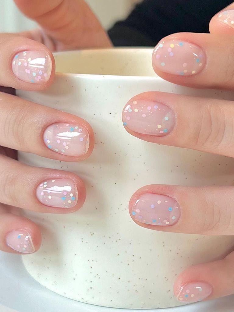 Pink and White Coffin Nails With Diamonds
