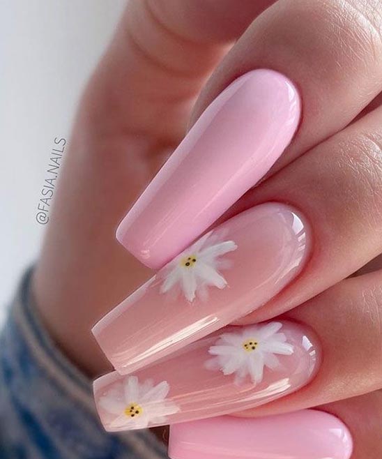 Pink and White Gel Coffin Nails