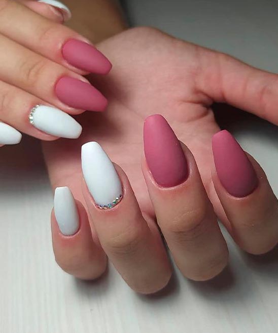Pink and White Nails Coffin Shape