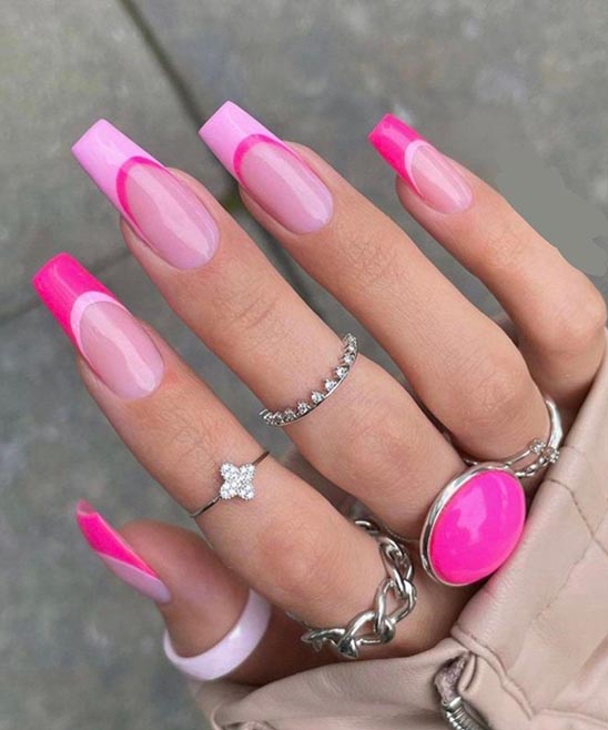 Pink and White Ombre Coffin Nails With Glitter