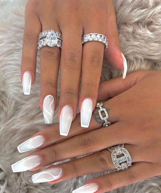 Pink and White Ombre Coffin Nails With Rhinestones