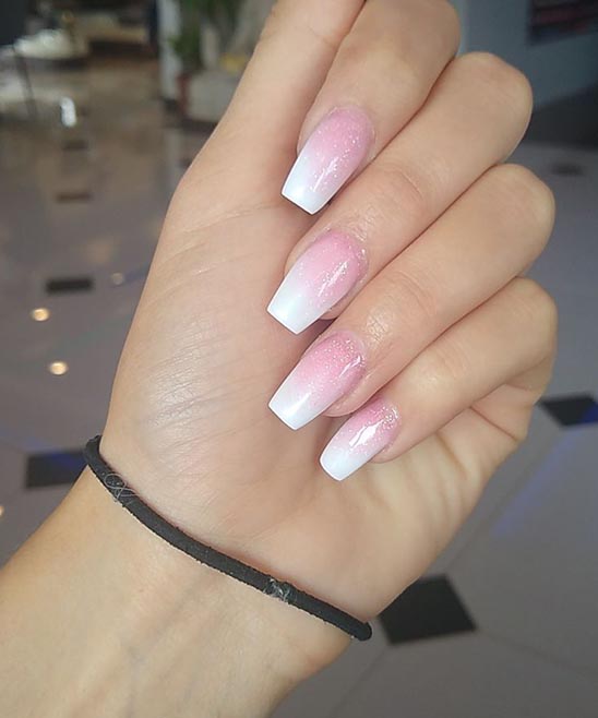 Pink and White Ombre Nails Coffin Short