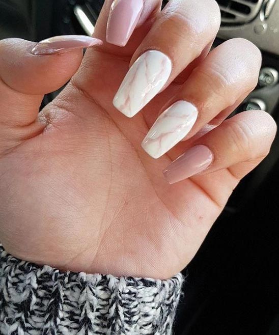 Pink and White Short Coffin Nails