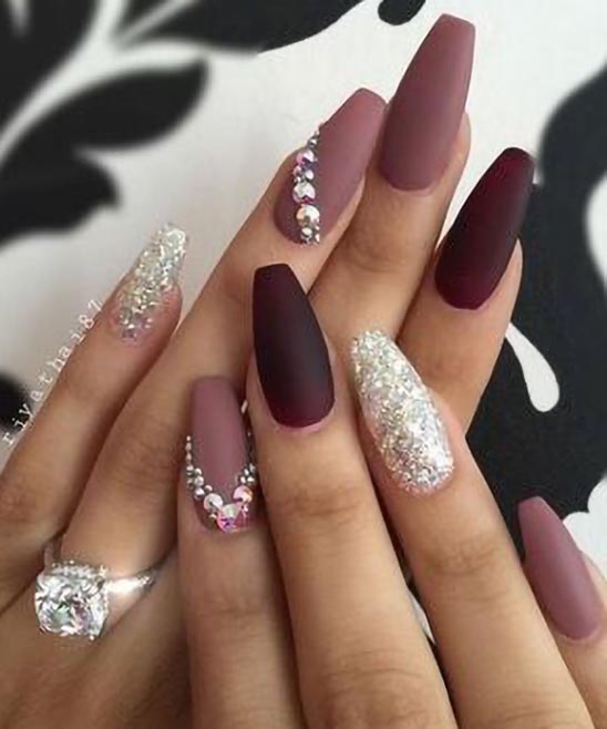 Press on Nails Burgundy With Gold