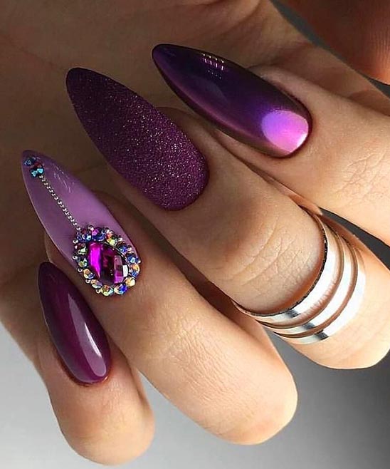 Purple Coffin Nails With Design