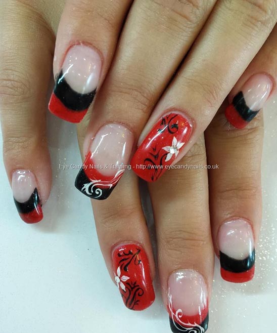 Red Black and White Marble Nails