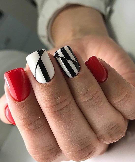 Red Black and White Nails Design