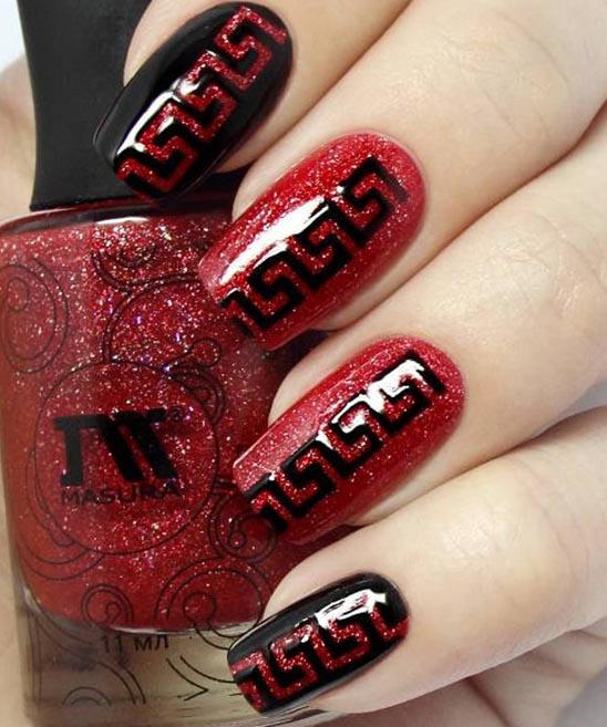 Red Black and White Nails Design