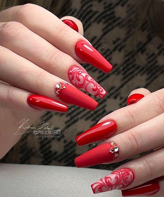 Red French Tip Coffin Nails
