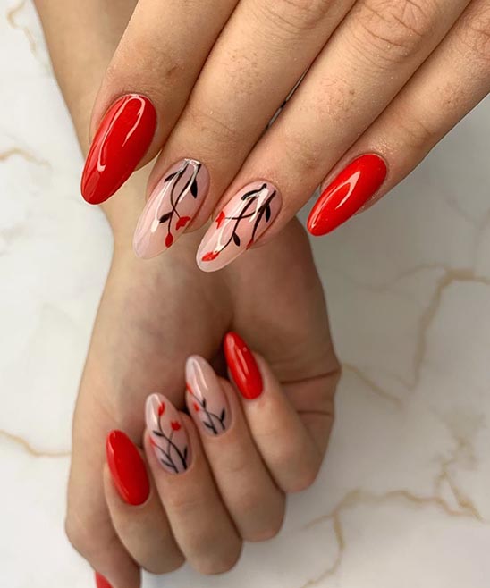 Red French Tip Nails Almond