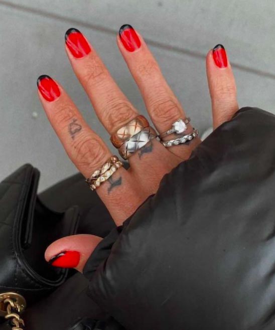 Red French Tip Nails Coffin