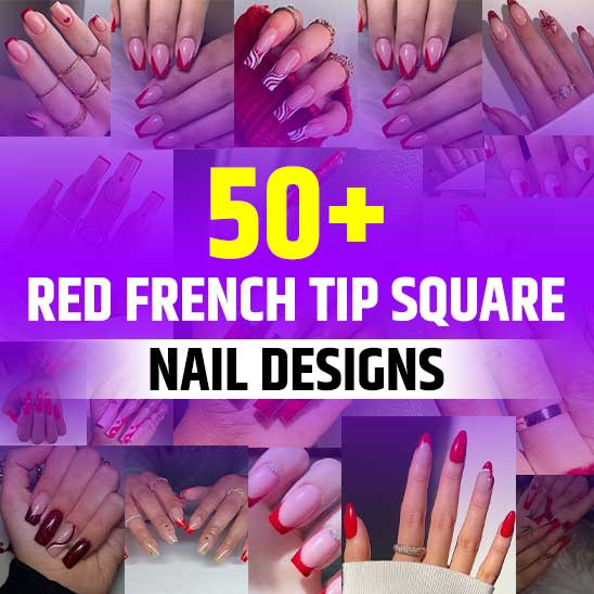 Red French Tip Nails Square