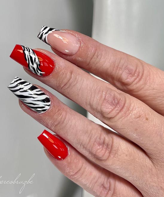 Red French Tip Nails With Diamonds