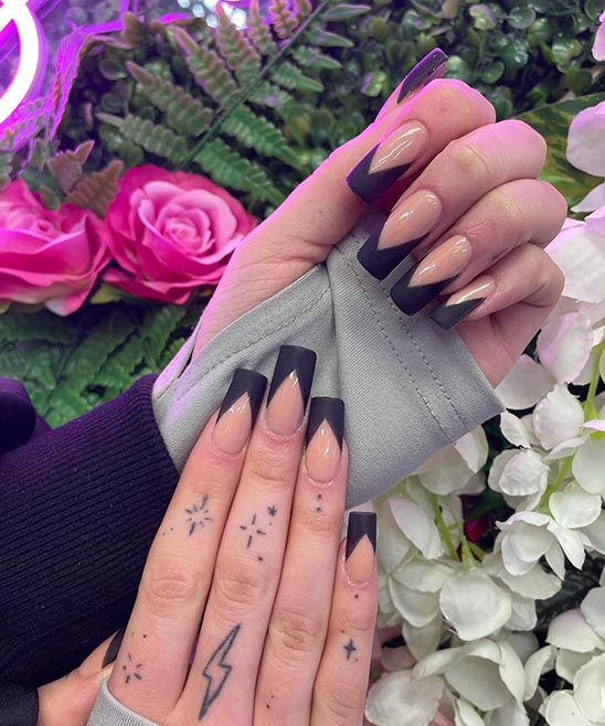 Red Nails With Black French Tips