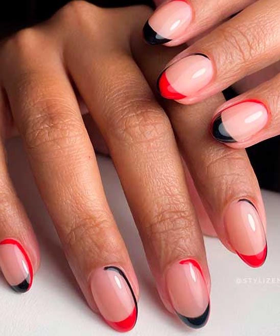 Red Nails With French Tips