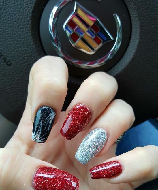 Red White and Black Acrylic Nails