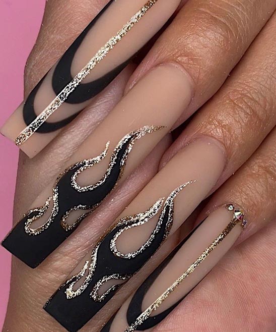 Rose Gold Crome and Black Nail Designs