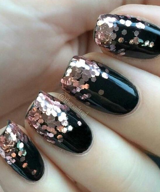 Rose Gold Glitter and Black Nails