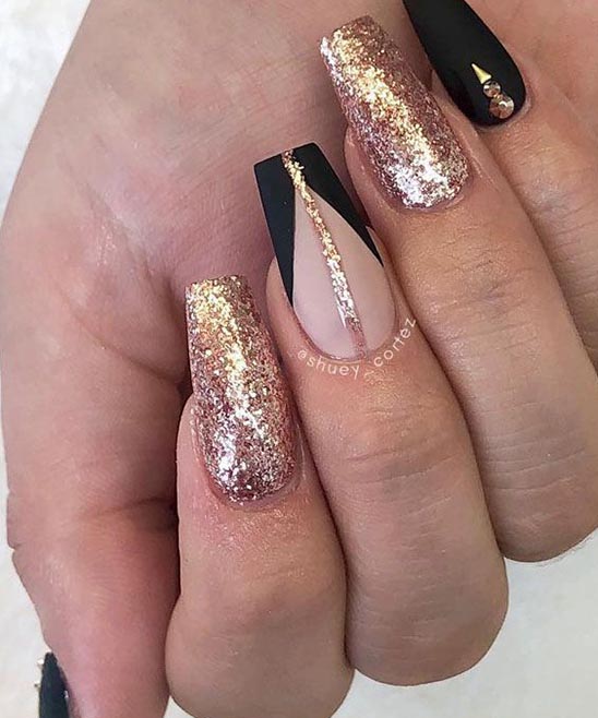 Rose Gold and Black Acrylic Nails