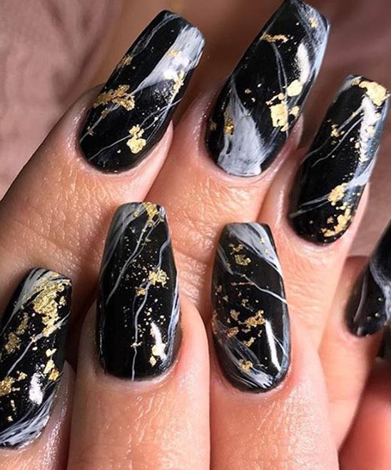 Rose Gold and Black Coffin Nails