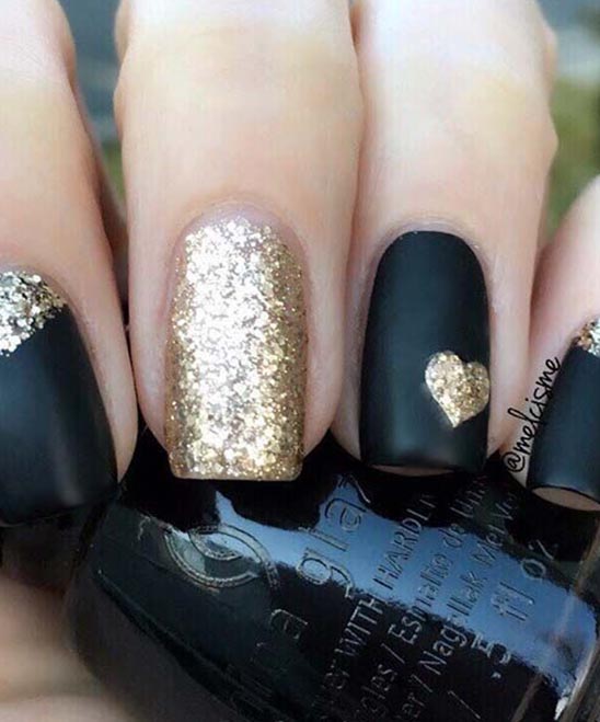 Rose Gold and Black Glitter Nails
