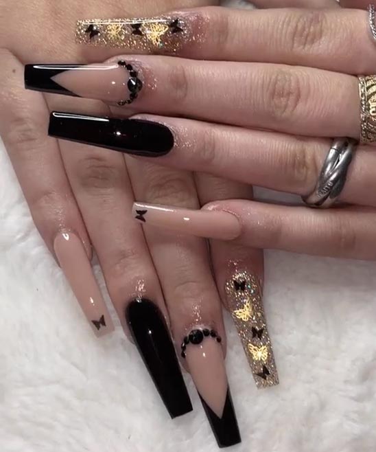 Rose Gold and Black Marble Nails