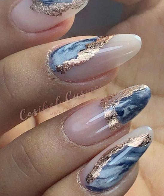 Royal Blue Nails With Marble