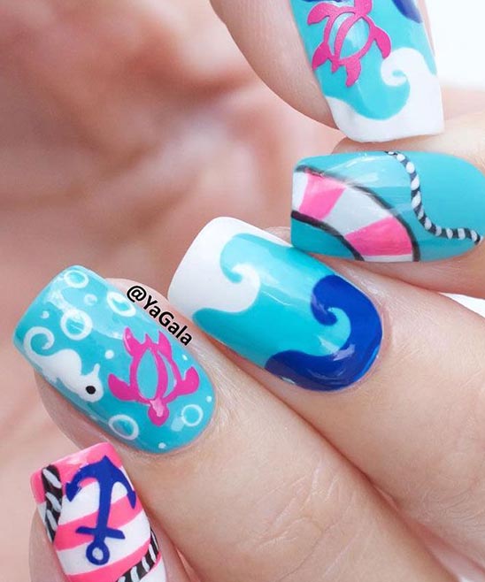 Royal Blue Nails With White Design