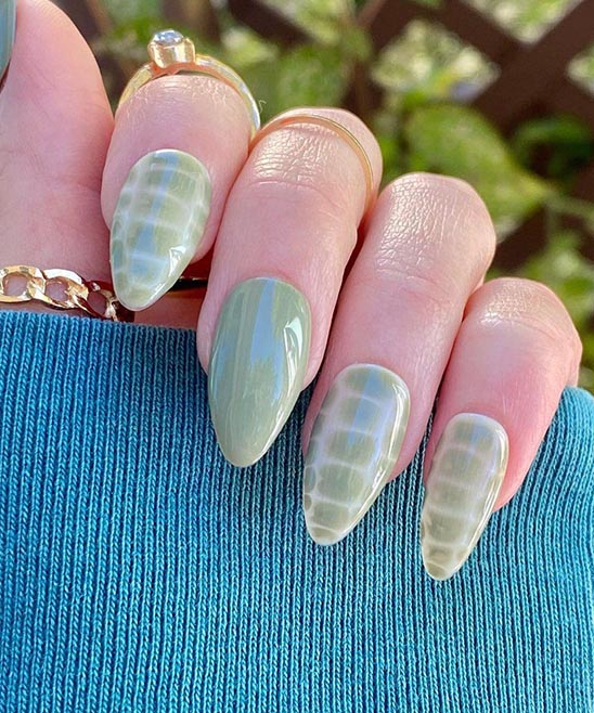 Sage Green Nails With Design