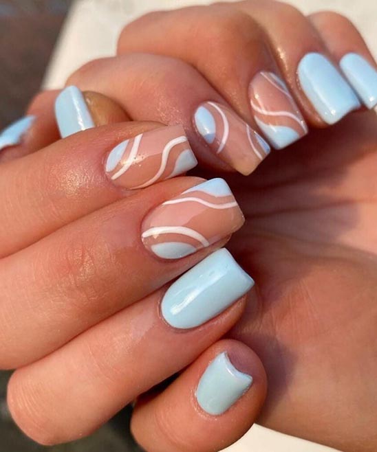 Short Baby Blue Acrylic Nails With Design