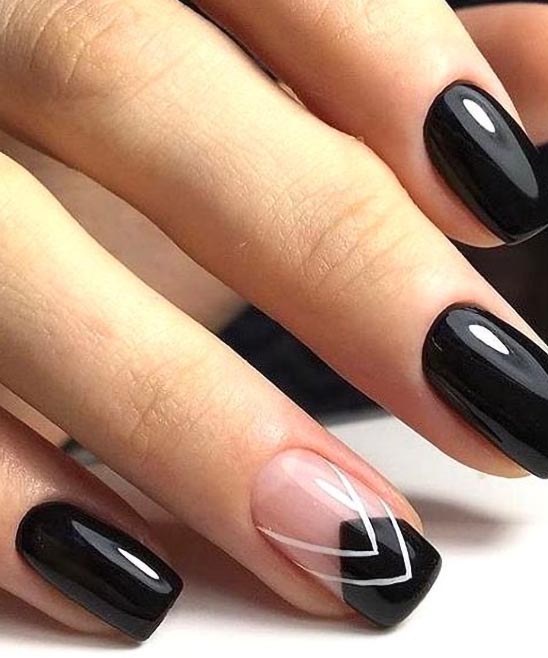 Short Black and Gold Coffin Nails