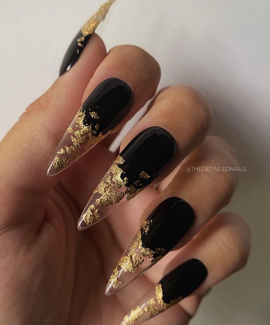 Short Black and Gold Coffin Nails