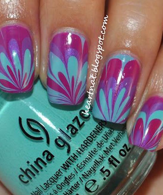 Short Blue Marble Nails