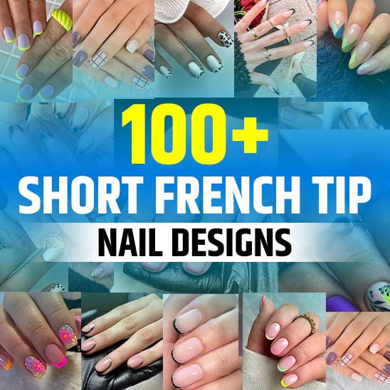 Short French Tip Nails with Design