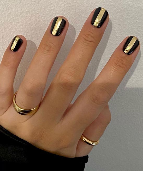 Short Nail Designs Black and Gold