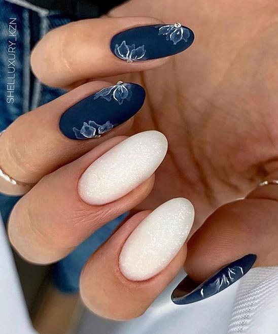 Short Nail Designs Blue and White
