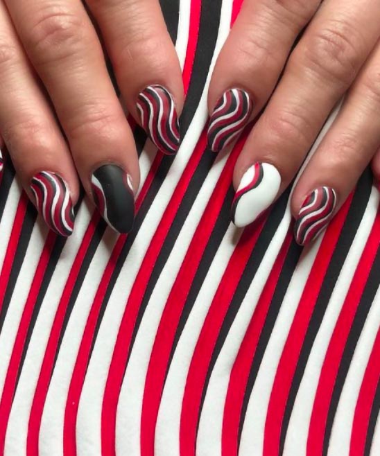 Simple Red Black and White Nails