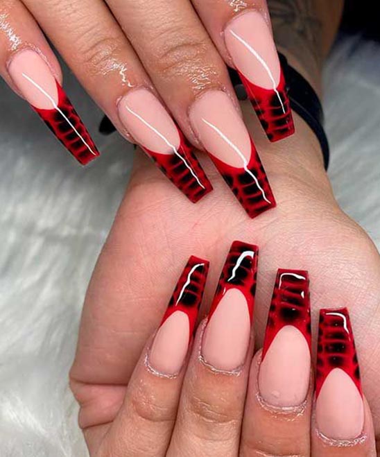 Square Red French Tip Nails