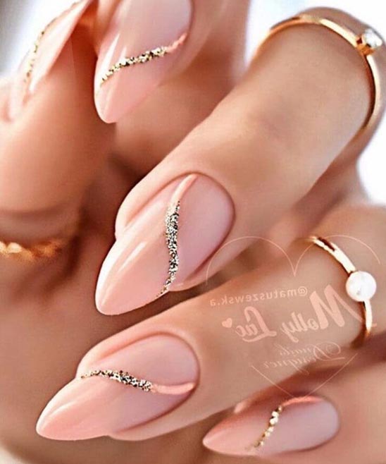 White Almond Nails With Design