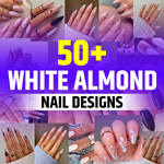 White Almond Nails With Design