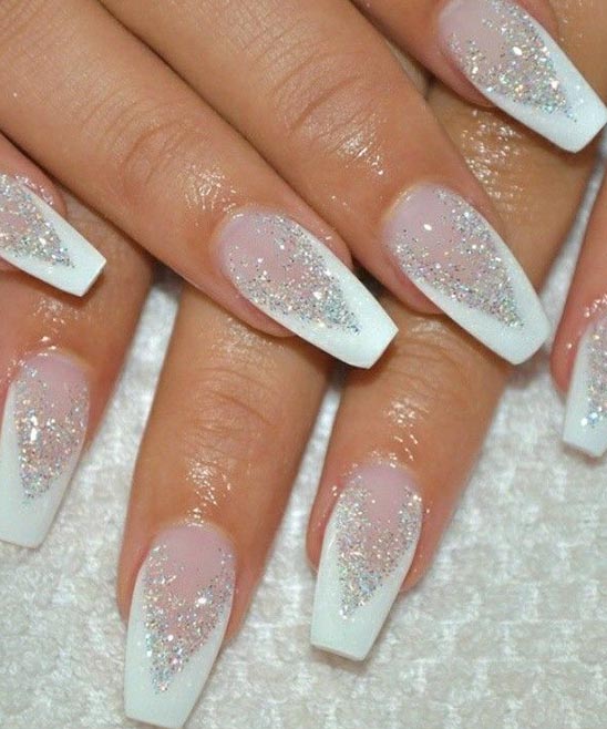 Shimmering Style White Glitter French Tips TailoringinHindi White French Tip Nails Ideas 2
