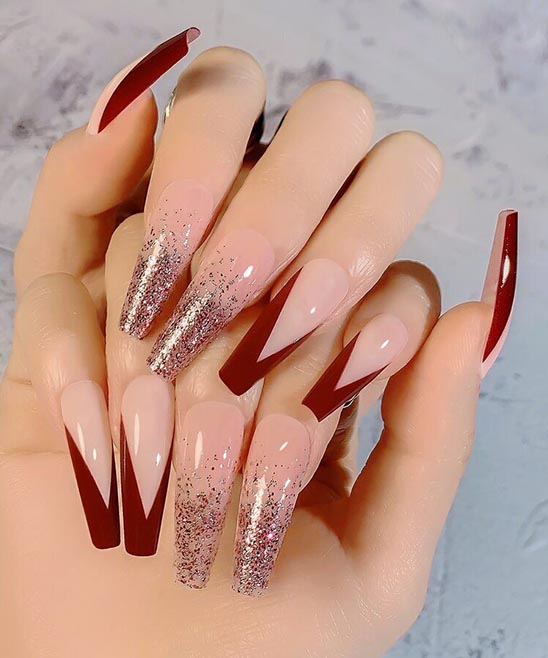 White Gold and Burgundy Nails